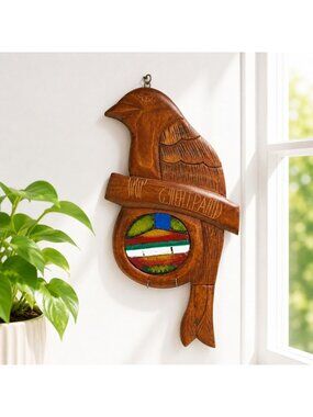 Vintage Hand-Carved Wooden Bird Wall Art With hand-painted Accent Rustic Folk St